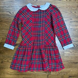 La Fleur & Le Papillon Girls Red Plaid Dress with Peter Pan White Collar Size 6